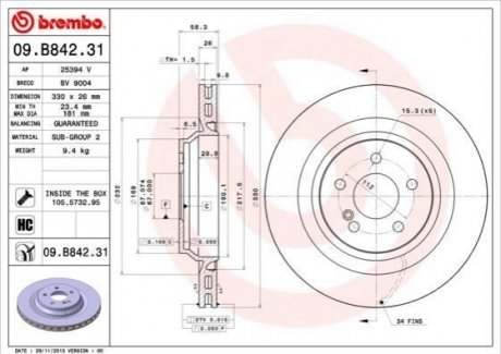 Гальмівний диск BREMBO 09.B842.31 (фото 1)