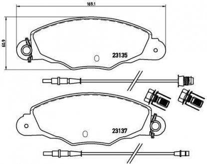 Гальмівні колодки, дискове гальмо (набір) BREMBO P61061 (фото 1)