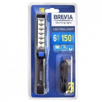 LED Pen Light 6SMD+1W LED, 150lm, 900mAh, microUSB, блістер BREVIA 11210 (фото 1)