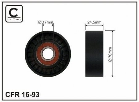 Ролик натяжний 70x17x24,5 BMW 3 (E36), 5 (E39), 7 (E38) 1.7D/2.5D 01.95-05.04 Land Rover Freelander Rover 75 2.0D 02.99-10.06 CAFFARO 1693 (фото 1)