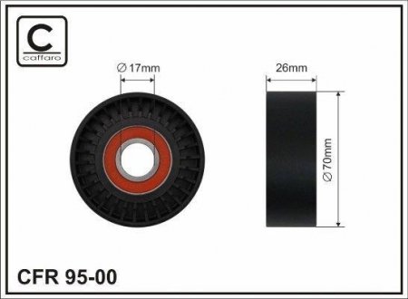 (70x17x26) Ролик натяжний Chevrolet 300C 5.7, 6.1 05-Pacifica 4.0 07-08, Sebring 3.5 07-10, Voyager 01-, JEEP Grand Cherokee III 5.7, 6.1 05-10, Wrangler 3.8 07-11 DODGE CAFFARO 9500 (фото 1)