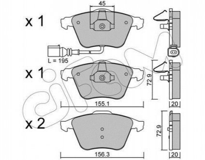 Гальмівні колодки перед. AUDI A3/TT VW Golf V, Passat 05- SEAT Leon (з датчик.) CIFAM 822-549-4 (фото 1)