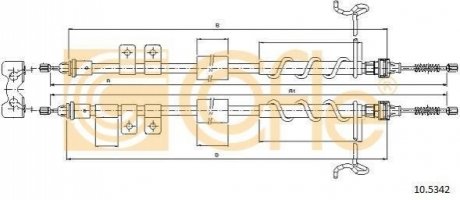 Трос ручного гальма зад. Ford Transit Connect 200/220 DS1,8TDdi-1,8TDCi –1,8 (small mod)(без ABS) 2007- 1792/1582x2 COFLE 10.5342 (фото 1)