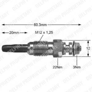 Свічка розжарювання (11 V) AUDI VW SEAT SKODA VOLVO.. Delphi HDS343 (фото 1)