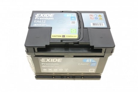 Акумуляторна батарея 61Ah / 600A (242x175x175 / +R / B13) Premium EXIDE EA612 (фото 1)