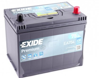 Аккумулятор 75Ah-12v PREMIUM (267х172х220),R,EN630 Азия EXIDE EA754 (фото 1)