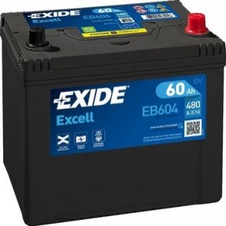 Акумулятор 60Ah-12v EXCELL (230х172х220), R, EN480 Азія EXIDE EB604 (фото 1)