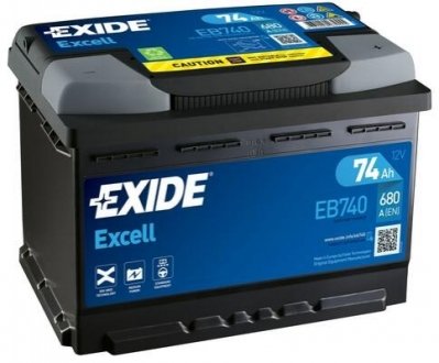 Акумуляторна батарея 74Ah/680A (278x175x190/+R/B13) Excell EXIDE EB740 (фото 1)