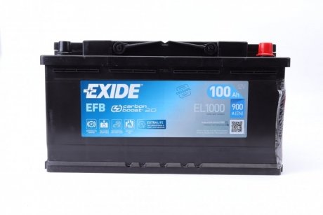 Аккумулятор START-STOP EFB 12V/100Ah/900A (R+) (353х175х190) EXIDE EL1000 (фото 1)