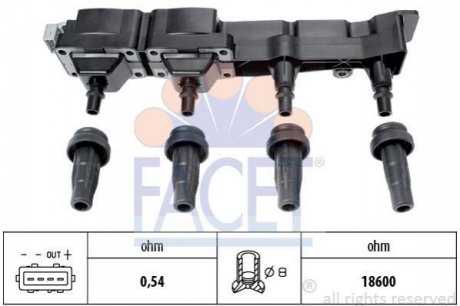 Котушка запалення Citroen Berlingo/ Peugeot 206/307/Partner 1.6 00- FACET 9.6307 (фото 1)