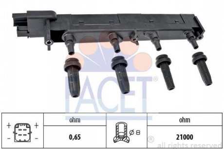 Катушка запалення Citroen C5/Jumpy/ Peugeot 206/307/407 1.8/2.0 99- FACET 9.6308 (фото 1)