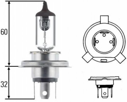 Лампа освітлення H4 24V 75/70W P43 HELLA 8GJ 002 525-251 (фото 1)