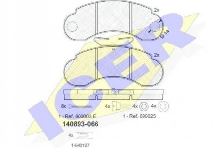 Комплект гальмівних колодок (дискових) ICER 140893 (фото 1)