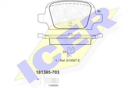 Гальмівні колодки, дискове гальмо (набір) ICER 181385703 (фото 1)