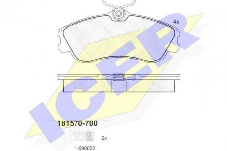 Гальмівні колодки, дискове гальмо (набір) ICER 181570700 (фото 1)