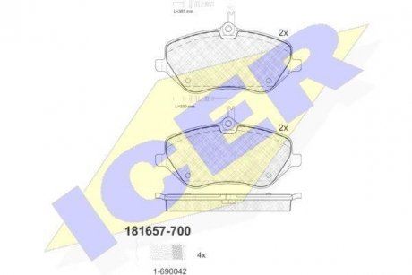 Гальмівні колодки, дискове гальмо (набір) ICER 181657700 (фото 1)