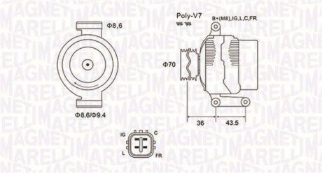 ALTERNATOR 12V HONDA ACCORD/CIVIC/C-RV/F-RV 2.0/2.2/2.4 2005 -> SZT MAGNETI MARELLI 063731980010 (фото 1)