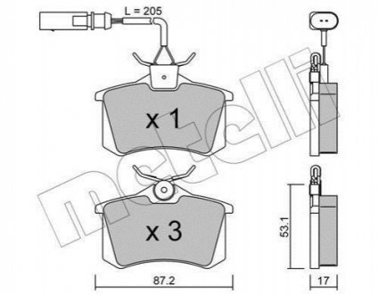 Колодки тормозные (задние) Ford Galaxy 95-06/Seat Alhambra 96-10/VW Sharan 95-10 (+датчик) Metelli 22-0100-3 (фото 1)