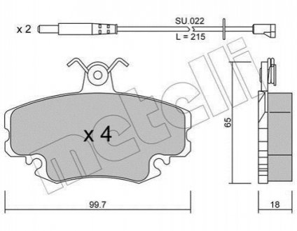 Колодки гальмівні (передние) Renault Clio 90-98/Symbol 00-/Megane 96-03/Peugeot 205 87-98 (+датчики) Metelli 22-0120-0K (фото 1)