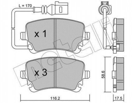 Колодки тормозные (задние) VW T5 03- (TRW) (c датчиком) Metelli 22-0554-0 (фото 1)