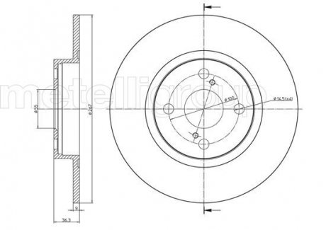 Диск гальмівнийTOYOTA COROLLA 97-02 TYL Metelli 230969C (фото 1)