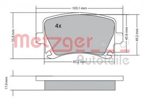 Колодки тормозные (задні) VW Caddy 03- METZGER 1170005 (фото 1)