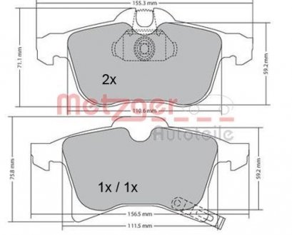 Колодки тормозные (передні) Opel Combo 01- (Ate) METZGER 1170010 (фото 1)