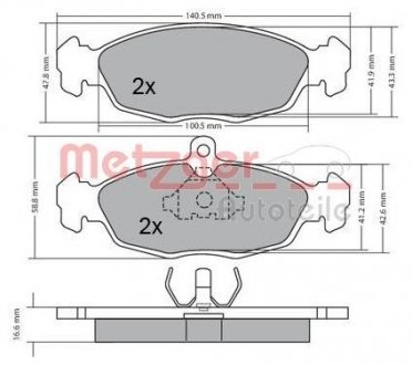 Колодки тормозные (передние) Opel Combo/Astra F 91-05/Corsa A/B 82-00/Vectra A 88-95/Daewoo Lanos 97 METZGER 1170015 (фото 1)