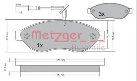 Колодки тормозные (передние) Citroen Jumper/Fiat Ducato/Peugeot Boxer 06- (с датчиком) METZGER 1170073 (фото 1)