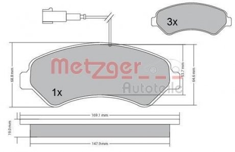 Колодки тормозные (передні) Citroen Jumper/Fiat Ducato/Peugeot Boxer 06- R16 (с датчиком) METZGER 1170248 (фото 1)