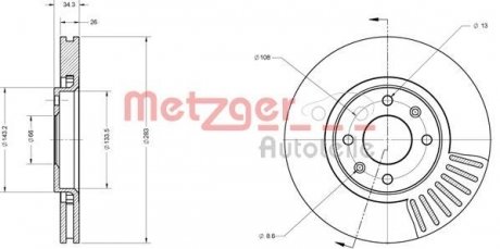 Диск тормозной (передний) Citroen Berlingo 08- (283x26) METZGER 6110050 (фото 1)