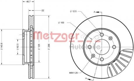 Диск тормозной (передний) Hyundai Accent III 05-10/Kia Rio II 05- (256x22) METZGER 6110707 (фото 1)