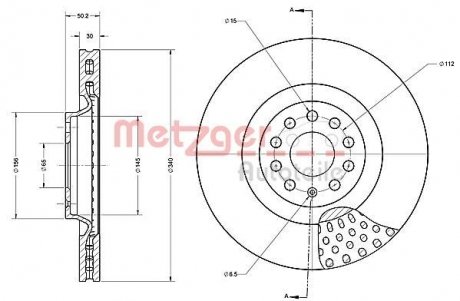 Диск гальмівний (передній) Audi A3/Skoda Octavia/VW Golf 13-/Passat 08- (340x30) METZGER 6110715 (фото 1)