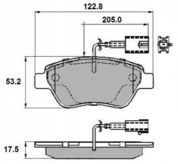 Тормозные колодки перед. Doblo 01- (Bosch) (122.8x53.6) с датчиком NATIONAL NP2142 (фото 1)