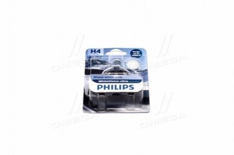 Лампа розжарювання H4 12V 60/55W WhiteVision ULTRA +60 (4200K) (1шт) (вир-во) PHILIPS 12342WVUB1 (фото 1)