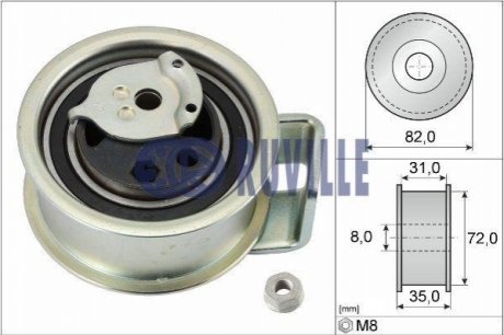 Натягуючий ролик ременя ГРМ AUDI A6; FORD GALAXY; SEAT ALHAMBRA, AROSA; VW BORA, GOLF IV, LUPO, PASSAT, POLO, SHARAN 1.4D/1.9D 03.95-03.10 GT35747, VKM11141, 17950, 531039620 RUVILLE 55489 (фото 1)