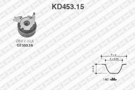 К-кт ГРМ Opel Vectra 2.0 93-, Omega 2.0 8V, 2.0 19 SNR NTN KD45315 (фото 1)