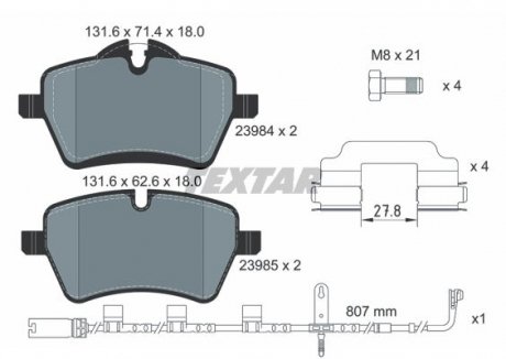 KLOCKI HAMULCOWE MINI COOPER S 10-13 PRZOD 18MM Z CZUJ. KPL TEXTAR 2398407 (фото 1)