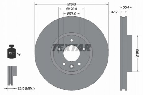 Диск тормозной (передний) VW T5 2.0TDI 09- (340x32.1) (вентилируемый) TEXTAR 92230305 (фото 1)