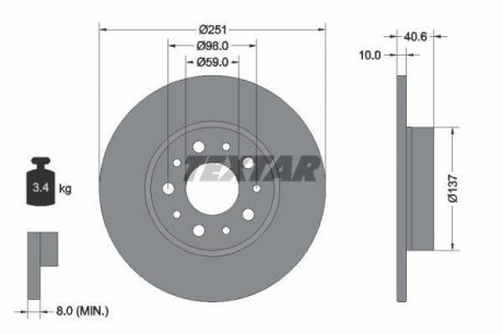 Диск гальмівний FIAT 500L 9/12- lita tyі TEXTAR 92244303 (фото 1)