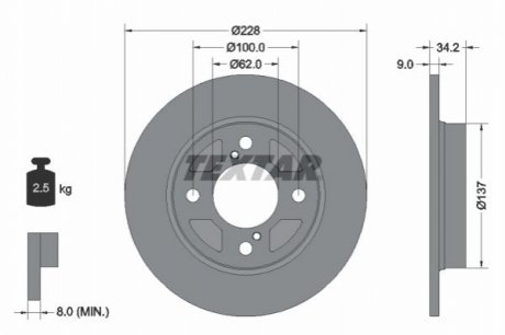 TARCZA HAMULCOWA 228X9 P 4-OTW SUZUKI SWIFT V 04/17> TYL SZT TEXTAR 92303603 (фото 1)