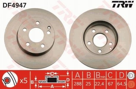 Диск тормозной TRW DF4947 (фото 1)