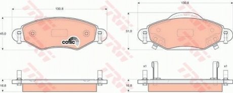 Гальмівні колодки, дискові TRW GDB3324 (фото 1)