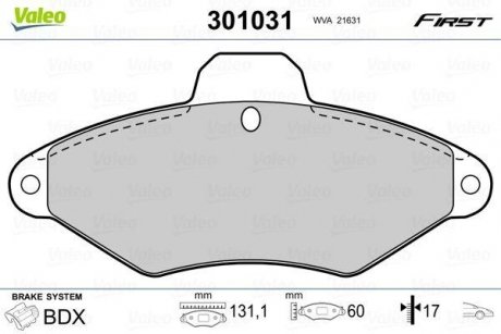 Колодки гальмівні CITROEN P. XANTIA 93-03 Valeo 301031 (фото 1)