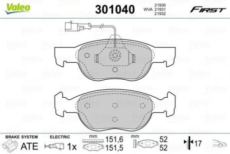 Колодки гальмівні FIAT P. BRAVO/BRAVA/MAREA 95-02 Valeo 301040 (фото 1)