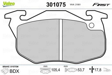 Колодки гальмівні CITROEN P. SAXO 96-04 BEZ CZUJNIKA Valeo 301075 (фото 1)