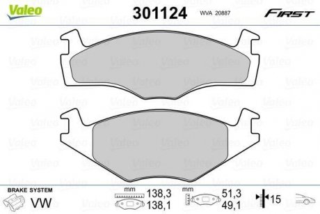 Колодки гальмівні VW P. GOLF/PASSAT/JETTA 82-97 Valeo 301124 (фото 1)