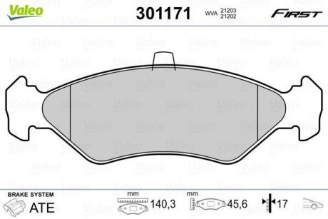 Колодки гальмівні FORD P. FIESTA 89-97 BEZ CZUJNIKA Valeo 301171 (фото 1)