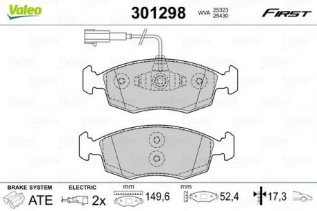 Колодки гальмівні FIAT P. 500/PUNTO 0,9-1,4 08- Valeo 301298 (фото 1)