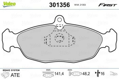 Колодки гальмівні OPEL P. ASTRA/CORSA/VECTRA 91-02 Valeo 301356 (фото 1)